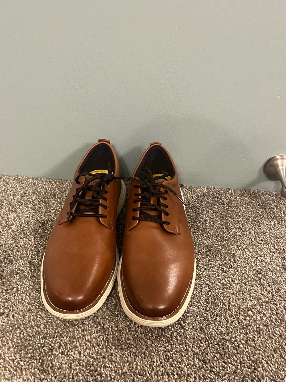 New Cole Haan Tan Leather Derby Shoes with White Sole